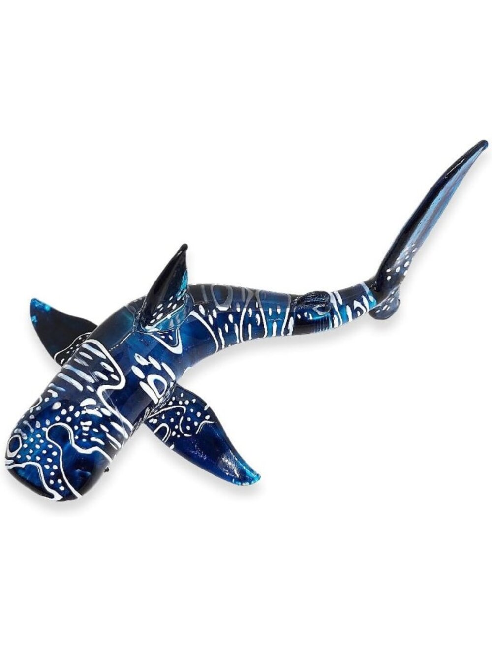 Miniature 6" Dark Blue Whale Shark Figurine - Hand Blown Glass Ocean Decor